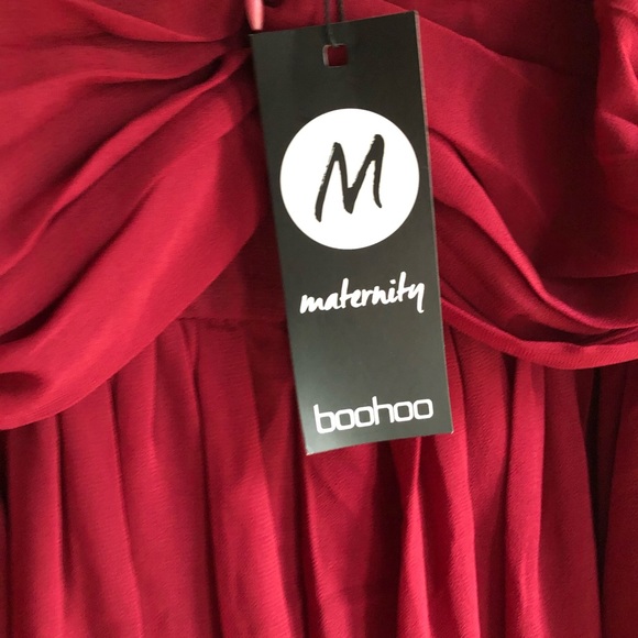 Maternity, red spaghetti strap midi, flowy dress 6 - Picture 3 of 5